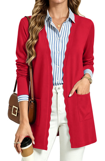 UVN Cardigan Sweater for Women Fall Long Sleeve Open Front Tops Ladies Casual Lightweight Soft Knit Coats with Pockets