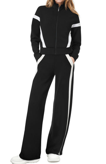 UVN Womens 2 Piece Outfits Fall Winter Casual Fashion Tracksuit Long Sleeve Zip Up Tops and Wide Leg Pants Lounge Sets