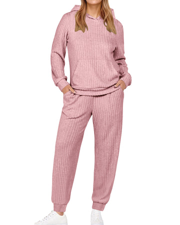 UVN Two Piece Outfits for Women Long Sleeve Hoodies Tops And Pants Pajamas Sets Casual Fall Winter Lounge Set with Pockets