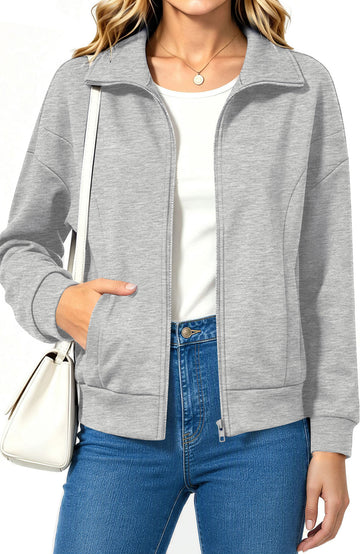 UVN Sweatshirts Jackets for Women Long Sleeve Lapel Zip Up Coats Ladies Trendy Fall Casual Outerwear Tops with Pockets