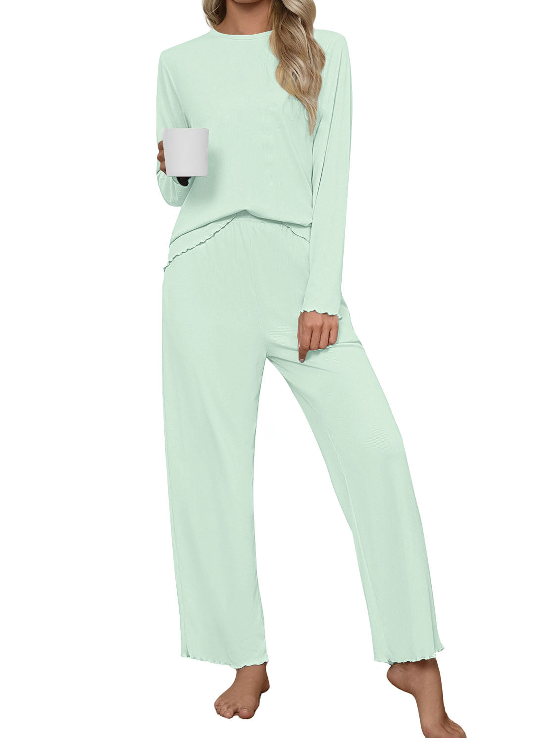 UVN Fall Womens 2 Piece Pajamas Set Loungewear Long Sleeve Tops and Pants Soft Lounge Sets