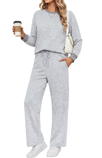 UVN Outfit Sets for Women Fall Winter Long Sleeve Tops and Pants Two Piece Lounge Sets Vacation Travel Sweatsuit Tracksuit