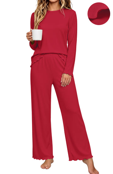 UVN Fall Womens 2 Piece Pajamas Set Loungewear Long Sleeve Tops and Pants Soft Lounge Sets