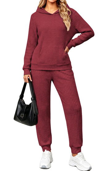 UVN Two Piece Outfits for Women Long Sleeve Hoodies Tops And Pants Pajamas Sets Casual Fall Winter Lounge Set with Pockets