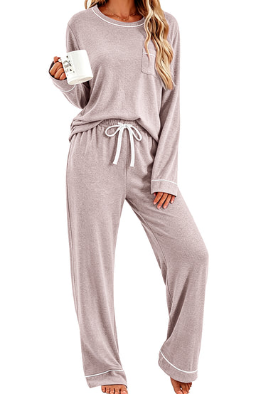 UVN Womens Pajama Sets Long Sleeve Tops and Long Pants 2 Piece Outfit Fall Casual Sleepwear Nightwear Soft Pjs Lounge Sets