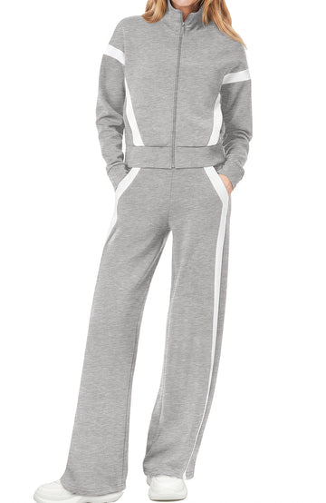 UVN Womens 2 Piece Outfits Fall Winter Casual Fashion Tracksuit Long Sleeve Zip Up Tops and Wide Leg Pants Lounge Sets