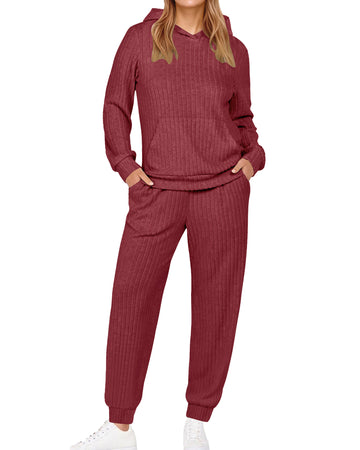UVN Two Piece Outfits for Women Long Sleeve Hoodies Tops And Pants Pajamas Sets Casual Fall Winter Lounge Set with Pockets
