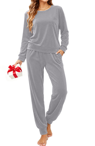 UVN Womens Velvet Pajamas Sets Winter 2 Piece Outfits Ladies Fleece Long Sleeve Sleepwear with Pockets