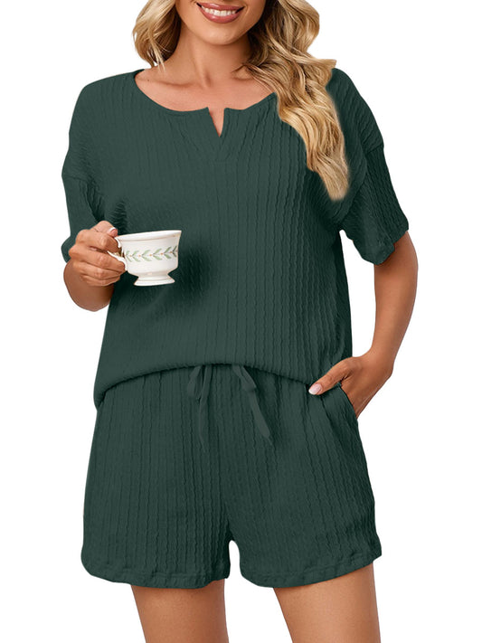 UVN 2 Piece Pajama Sets for Women Short Sleeve Top and Shorts Sleepwear Casual Lounge Set with Pockets