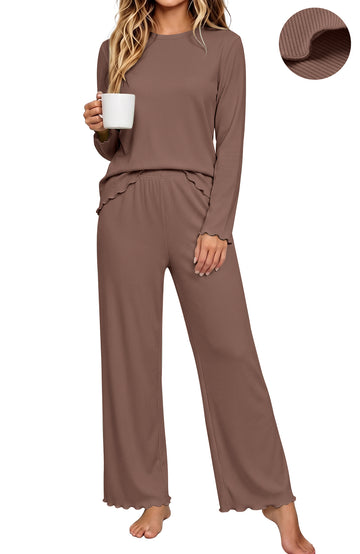 UVN Fall Womens 2 Piece Pajamas Set Loungewear Long Sleeve Tops and Pants Soft Lounge Sets