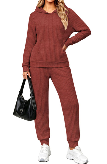 UVN Two Piece Outfits for Women Long Sleeve Hoodies Tops And Pants Pajamas Sets Casual Fall Winter Lounge Set with Pockets