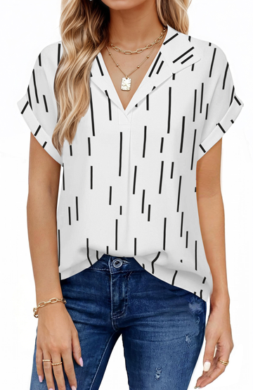 UVN Blouses for Women Summer Short Sleeve Work Shirts Dressy Casual V Neck Print Tops
