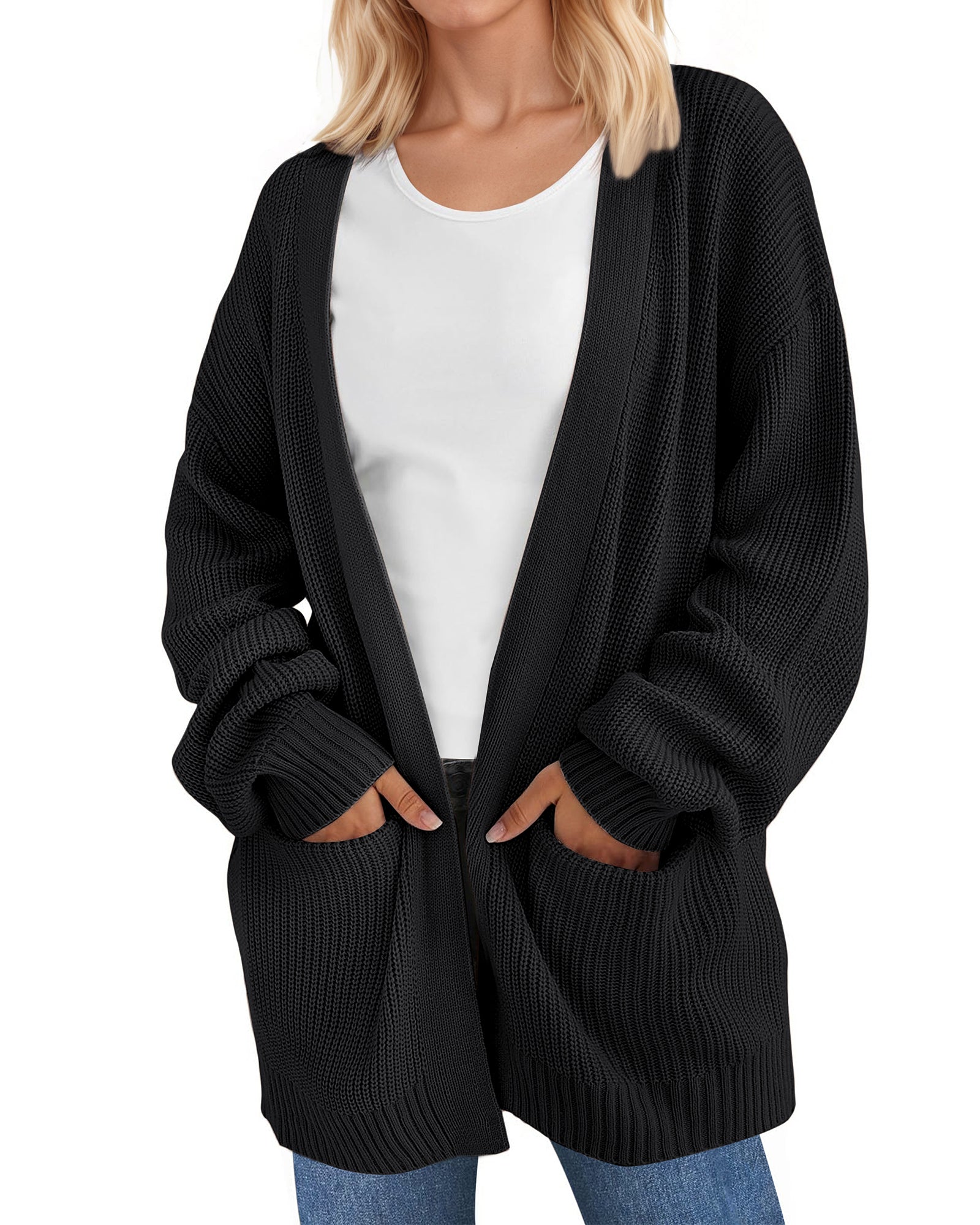 UVN Sweaters for Women Fall Winter Open Front Cardigans Long Sleeve Oversized Casual Soft Knit Outerwear Coats with Pockets