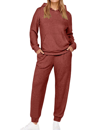 UVN Two Piece Outfits for Women Long Sleeve Hoodies Tops And Pants Pajamas Sets Casual Fall Winter Lounge Set with Pockets