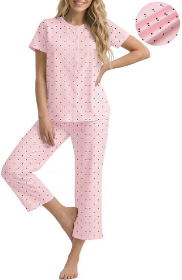 UVN Womens Pajama Sets Short Sleeve Button Down Tops and Capri Pants 2 Piece Outfit Soft Pjs Sleepwear Loungewear with Pockets