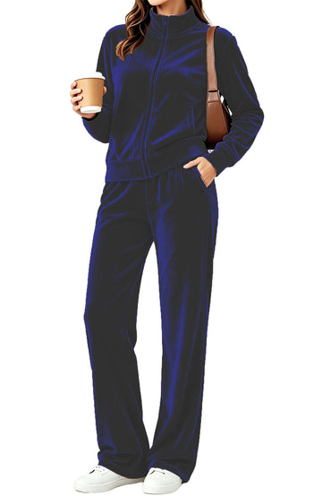 UVN Velour Outfit Set for Women 2 Piece Lounge Sets Casual Full Zip Top and Wide Leg Pants Ladies Fall Tracksuit with Pocket