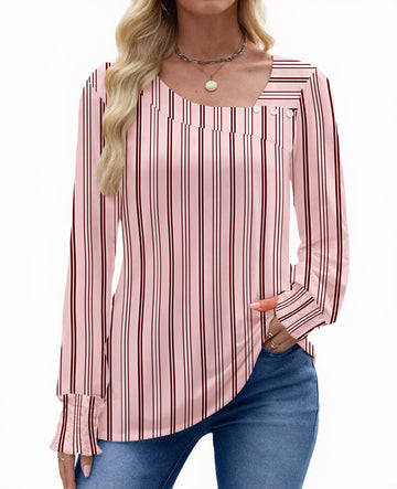 UVN Fall Square Neck Tops for Women Long Sleeve Blouse Ladies Dressy Button Shirts
