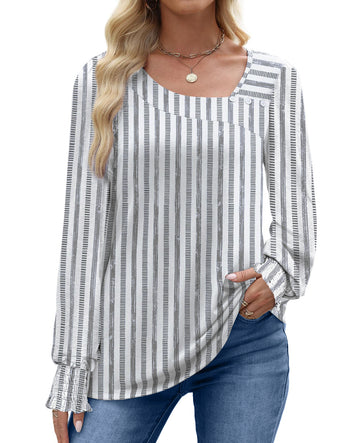UVN Fall Square Neck Tops for Women Long Sleeve Blouse Ladies Dressy Button Shirts