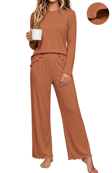 UVN Fall Womens 2 Piece Pajamas Set Loungewear Long Sleeve Tops and Pants Soft Lounge Sets