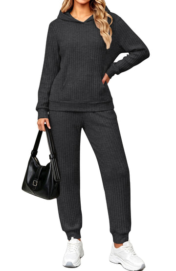 UVN Two Piece Outfits for Women Long Sleeve Hoodies Tops And Pants Pajamas Sets Casual Fall Winter Lounge Set with Pockets