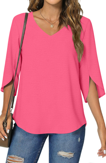 UVN Womens Blouses 3/4 Sleeve V Neck Summer Shirts for Women Chiffon Dressy Casual Tunic Tops