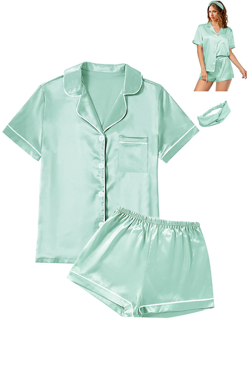UVN Pajamas Sets for Women Short Sleeve Button Down Tops and Shorts 2 Piece Outfit Soft Satin Silk Pjs Sleepwear Loungewear