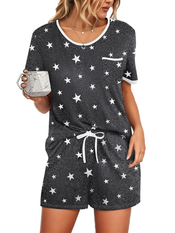 UVN Pajamas Sets for Women 2 Piece Lounge Set Short Sleeve Tops and Shorts Soft Pj Set Sleepwear Loungewear