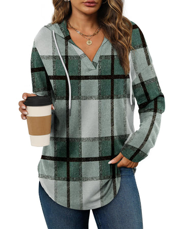 UVN Fall Hoodies for Women Long Sleeve V Neck Hooded Sweatshirts Ladies Loose Casual Drawstring Pullover Tops