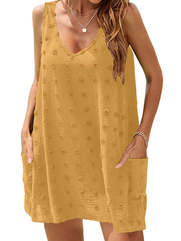 UVN Summer Swimsuit Coverups for Women Bathing Suit Ladies Pom Pom Beach V Neck Tank Dress with Pockets