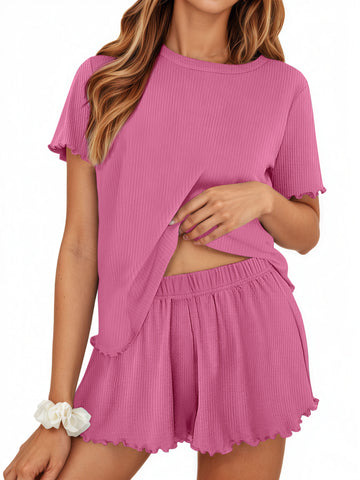 UVN Summer Pajama Sets For Women Short Sleeve Sleepwear Set Ladies Casual 2 Piece Outfits Lounge Sets