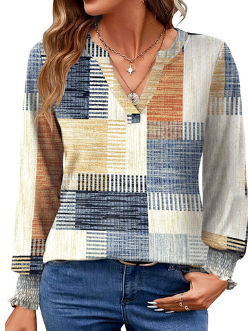 UVN Womens Fall Blouses Long Sleeve V neck Shirts Dressy Casual Smocked Cuffs Tunic Tops