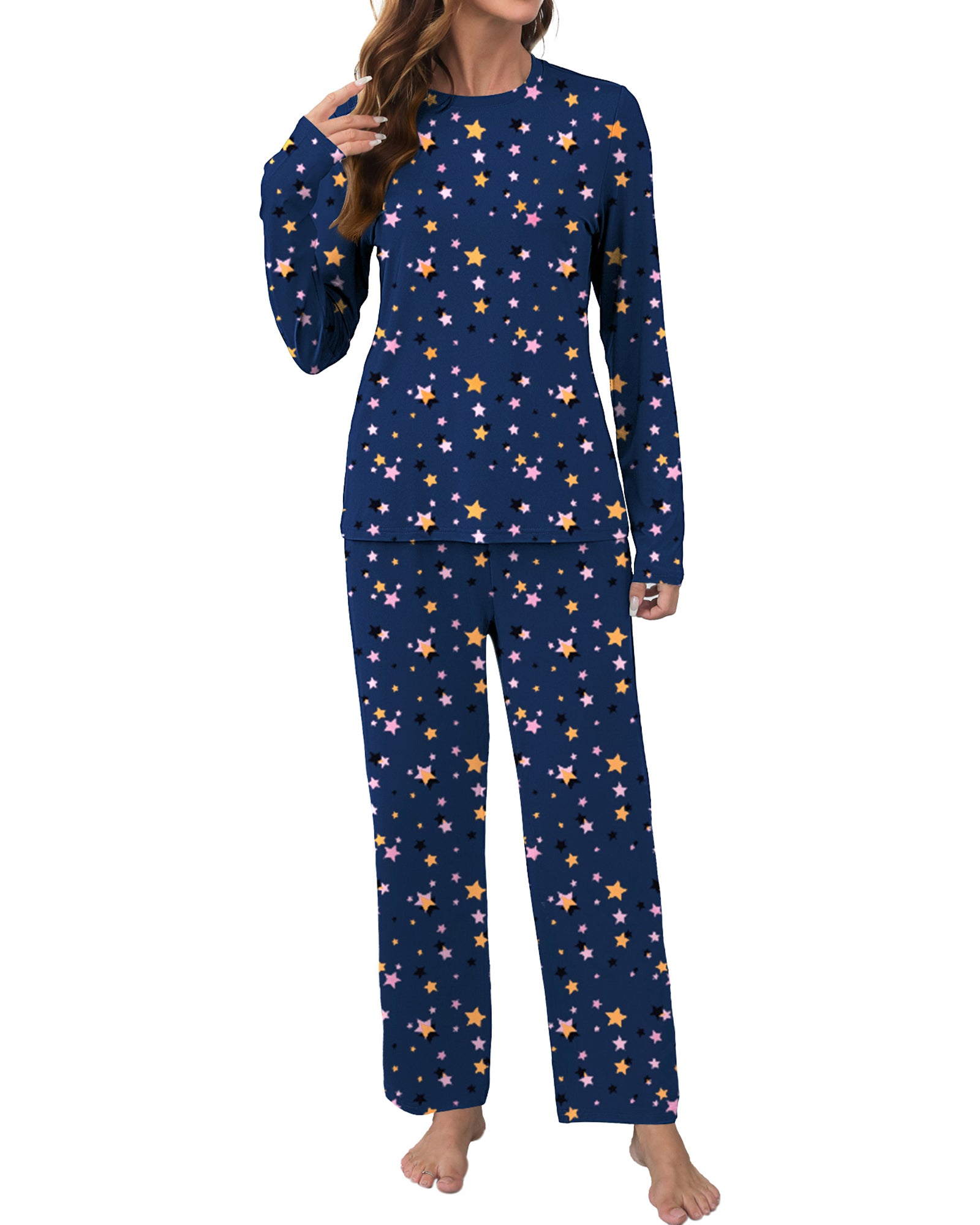 UVN Womens Pajamas Sets Long Sleeve Tops and Long Pants 2 Piece Outfit Fall Sleepwear Nightwear Soft Pjs Lounge Sets