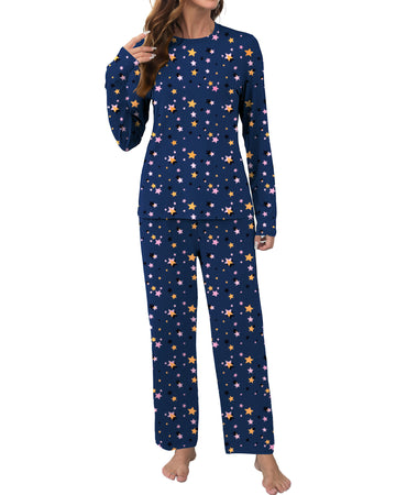 UVN Womens Pajamas Sets Long Sleeve Tops and Long Pants 2 Piece Outfit Fall Sleepwear Nightwear Soft Pjs Lounge Sets