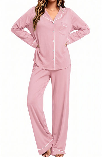 UVN Womens Winter Pajama Long Sleeve Casual Ladies Button Down Lounge Set for Women Soft Sleepwear Set with Pockets