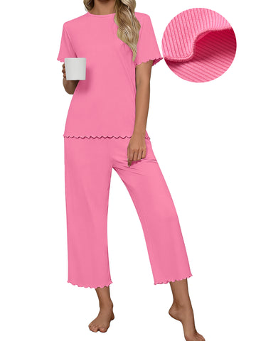 UVN Pajamas for Women Short Sleeve Tops and Capri Pants Casual Womens Pajamas Sets with Pocket