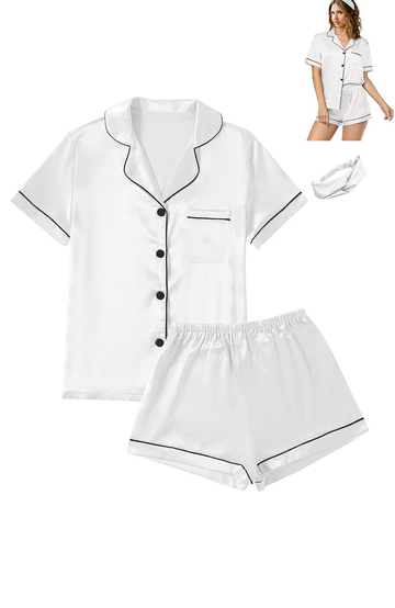 UVN Pajamas Sets for Women Short Sleeve Button Down Tops and Shorts 2 Piece Outfit Soft Satin Silk Pjs Sleepwear Loungewear
