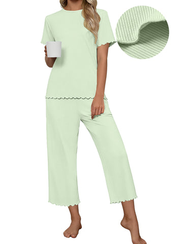 UVN Pajamas for Women Short Sleeve Tops and Capri Pants Casual Womens Pajamas Sets with Pocket