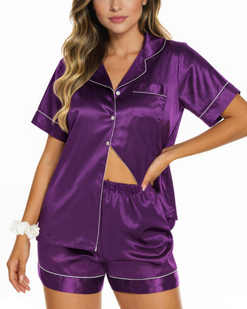 UVN Pajamas Sets for Women Short Sleeve Button Down Tops and Shorts 2 Piece Outfit Soft Satin Silk Pjs Sleepwear Loungewear