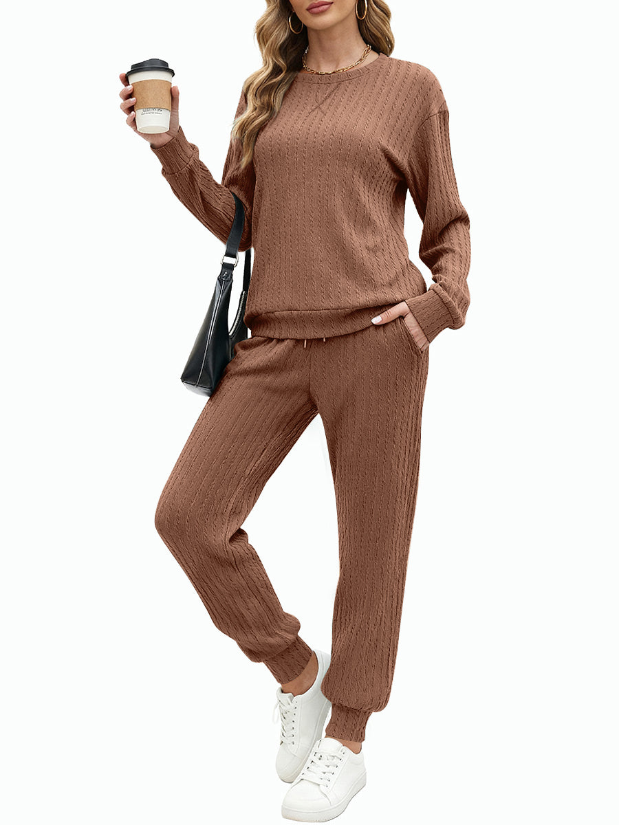 UVN Outfit Set for Women Long Sleeve Tops and Jogger Pants 2 Piece Matching Set with Pockets