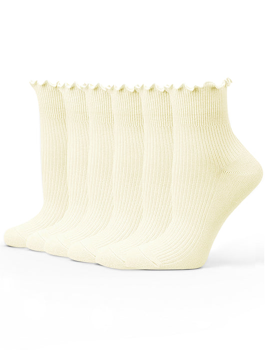 UVN 6 Pairs Womens Socks Novelty Ruffle Ankle Socks for Women Breathable Comfort Sock, Size 5-9