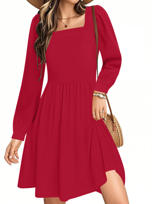 UVN Dresses for Women Fall Long Sleeve Square Neck Dress Boho Floral Print Midi Dresses with Pockets