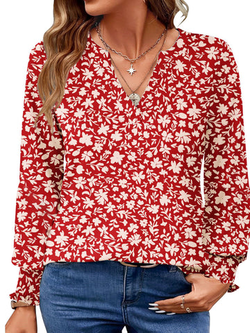 UVN Womens Fall Blouses Long Sleeve V neck Shirts Dressy Casual Smocked Cuffs Tunic Tops