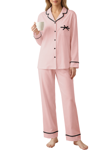 UVN Womens Pajama Sets Fall Winter Soft Pjs Lounge Sets Long Sleeve Button Down Tops and Wide Leg Pants 2 Piece Outfits Lace Sleepwear