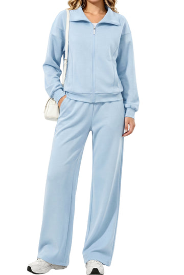 UVN Two Piece Sets for Women Fall Winter Fashion Tracksuit Outfits Lapel Long Sleeve Zip Up Tops and Pants Lounge Sets