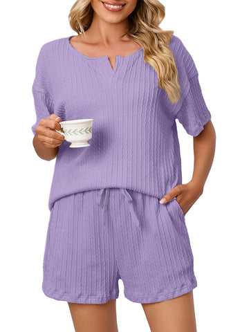 UVN 2 Piece Pajama Sets for Women Short Sleeve Top and Shorts Sleepwear Casual Lounge Set with Pockets