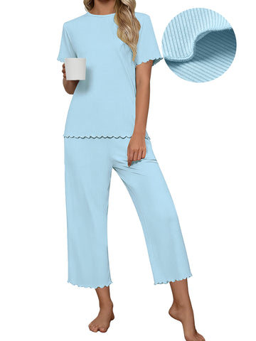 UVN Pajamas for Women Short Sleeve Tops and Capri Pants Casual Womens Pajamas Sets with Pocket