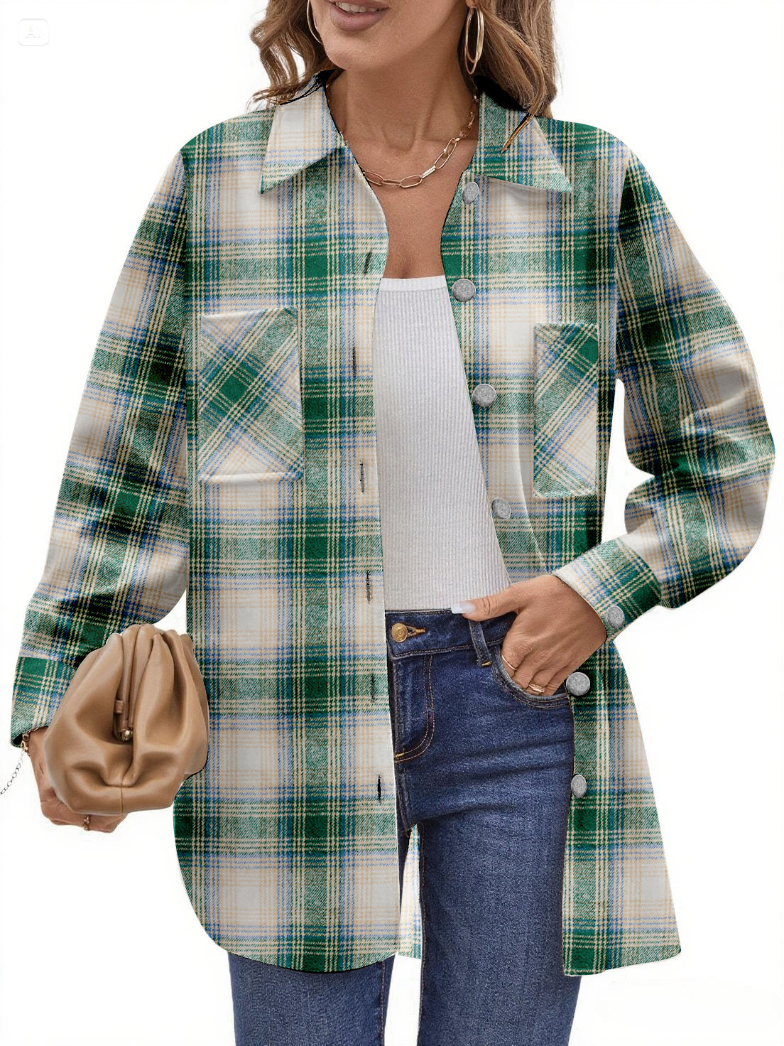 UVN Flannel Plaid Shirts for Women Shacket Jacket Long Sleeve Button Down Shirt Coats Top