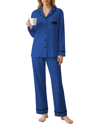 UVN Womens Pajama Sets Fall Winter Soft Pjs Lounge Sets Long Sleeve Button Down Tops and Wide Leg Pants 2 Piece Outfits Lace Sleepwear