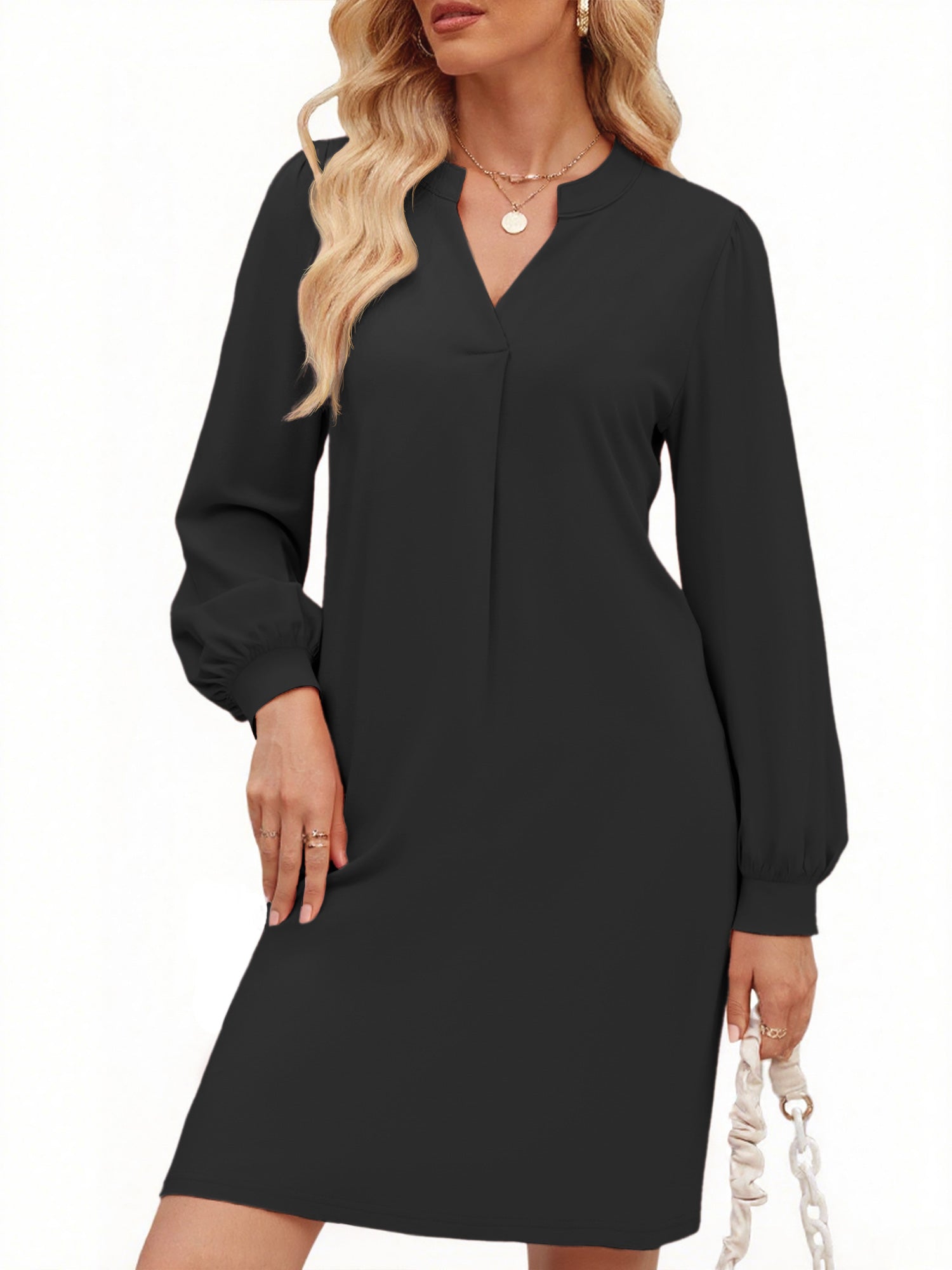 UVN Dresses for Women Long Sleeve V Neck Dress Fall Casual Midi Dress