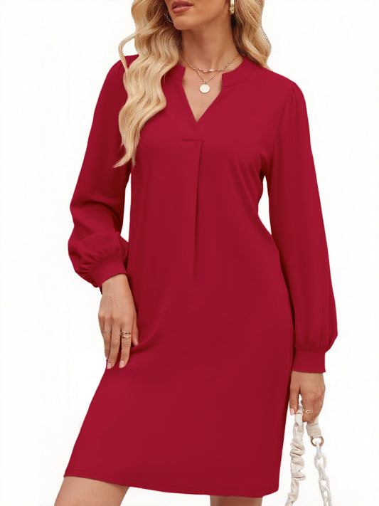 UVN Dresses for Women Long Sleeve V Neck Dress Fall Casual Midi Dress